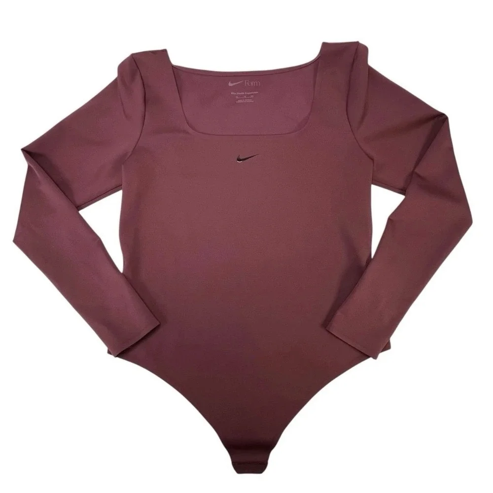 Nike Form Zenvy Long Sleeve Bodysuit Burgundy HQ8296-652 XS Yoga Workout shirt